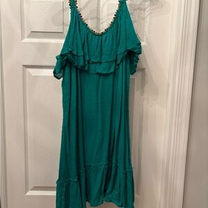 Francesca’s Green Ruffled Sleeveless Dress with pom-pom details, size XL